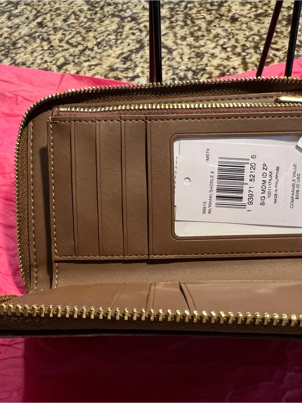 Coach Zip-Around Leather Wallet in Taupe with Gold Hardware